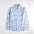 Camisa casual de manga comprida estampada floral masculina confortável